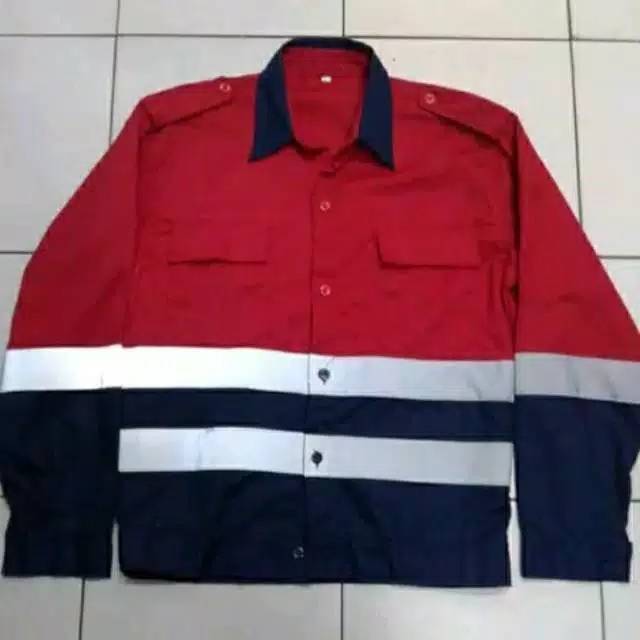 Baju Safety Kombinasi Logo K3 Kemeja Atasan Kerja Proyek Lengan Panjang Bahan Drill