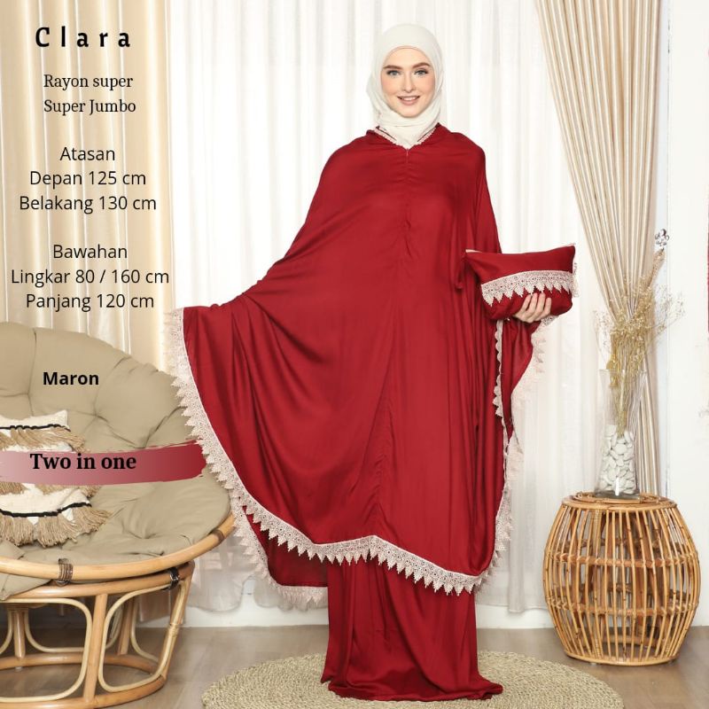 Mukena clara 2in1 Mukenah Dewasa Premium Jumbo Mukenah Renda Rayon VIscose Adem Nyaman Mukenah Trave