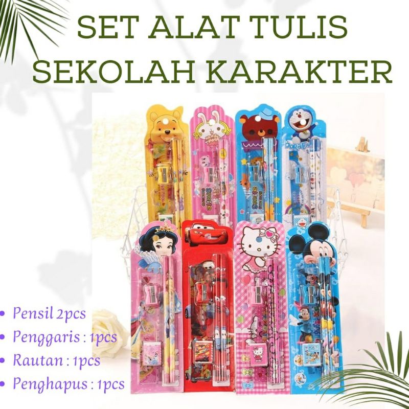 Alat Tulis anak Set 5 in 1 Karakter Souvenir pensil belajar sekolah