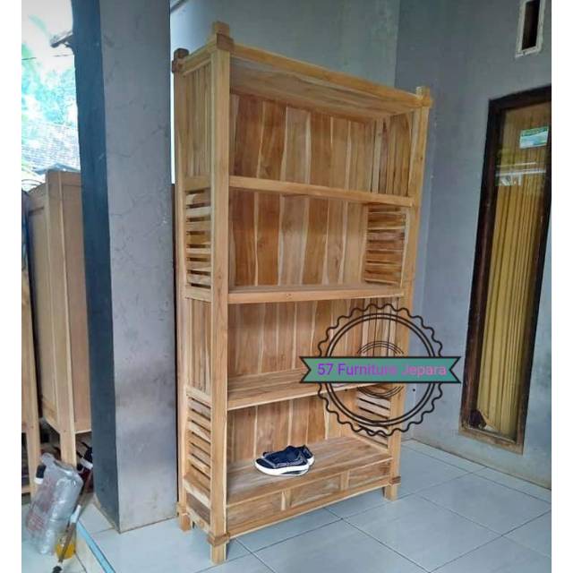 Rak hias kayu jati tempat Buku Kerja/ Boneka hiasan ruang tamu jati mentahan