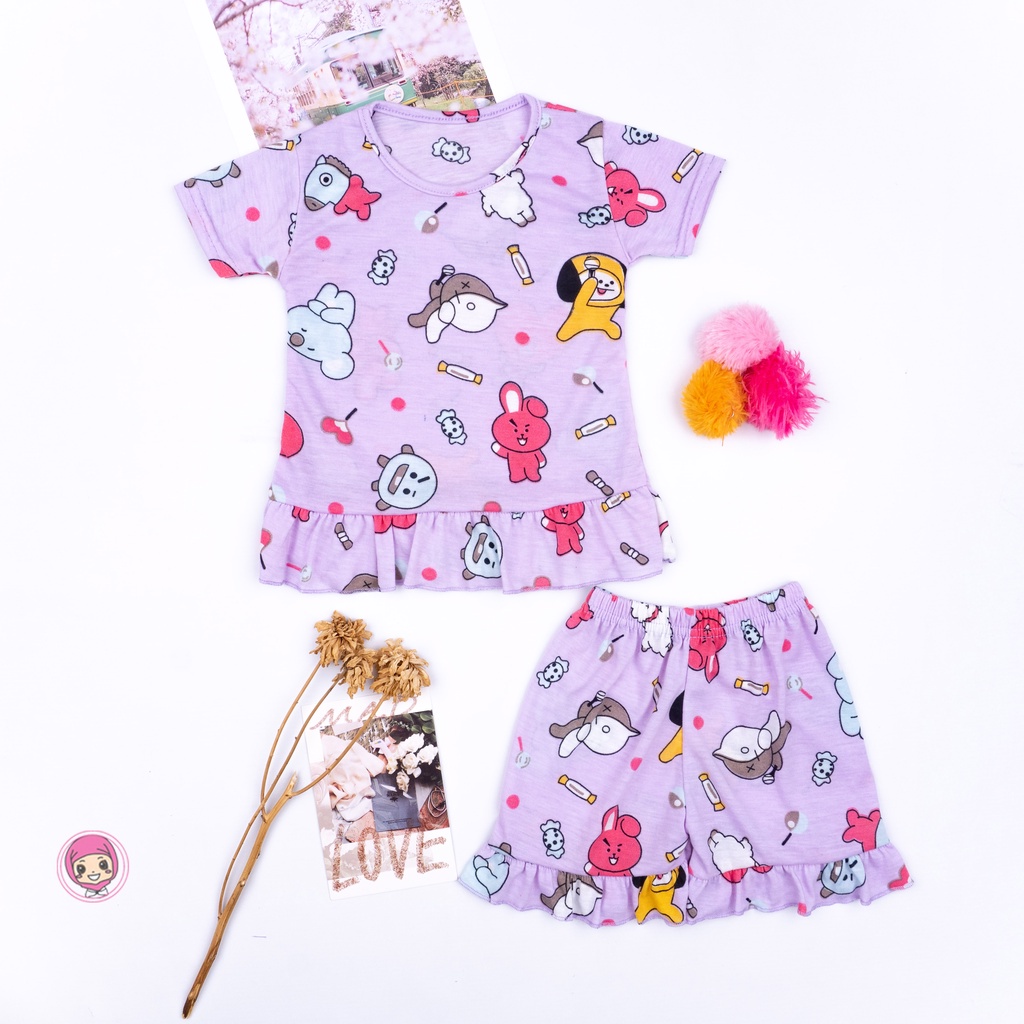 SF Setelan Ruffle Anak Perempuan Karkater Bt 21  / Setelan Anak Perempuan Karakter Kartun-2