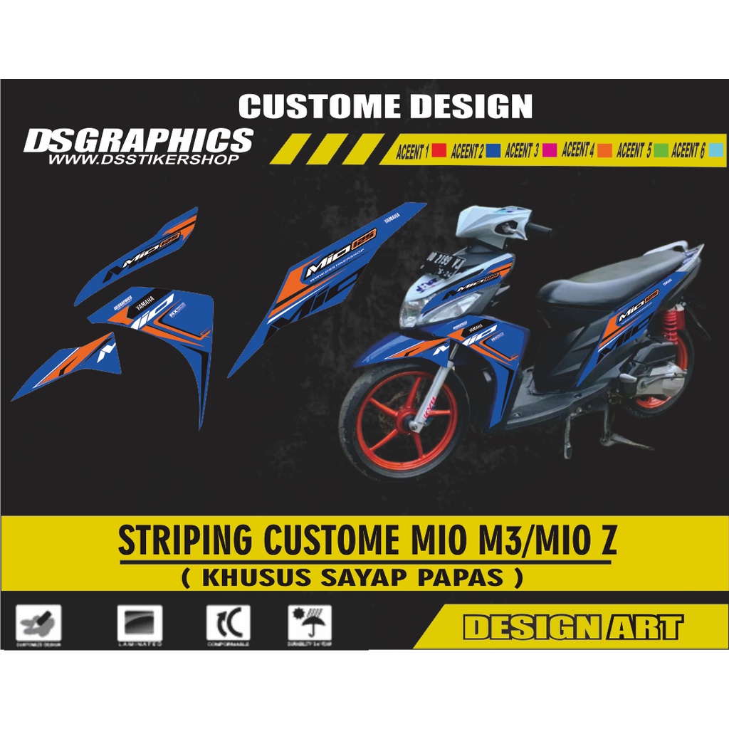 STRIPING VARIASI SEMI DECAL CUSTOME MIO M3 WARNA BIRU LIS OREN