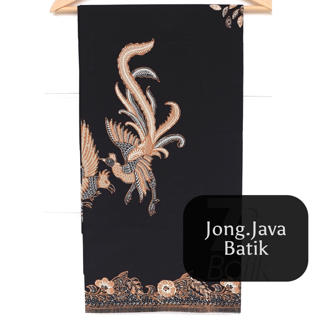 KAIN BATIK PREMIUM Bahan Katun Motif Burung Warna Hitam Black Item Gold 721589 Jarik Jarit Samping K