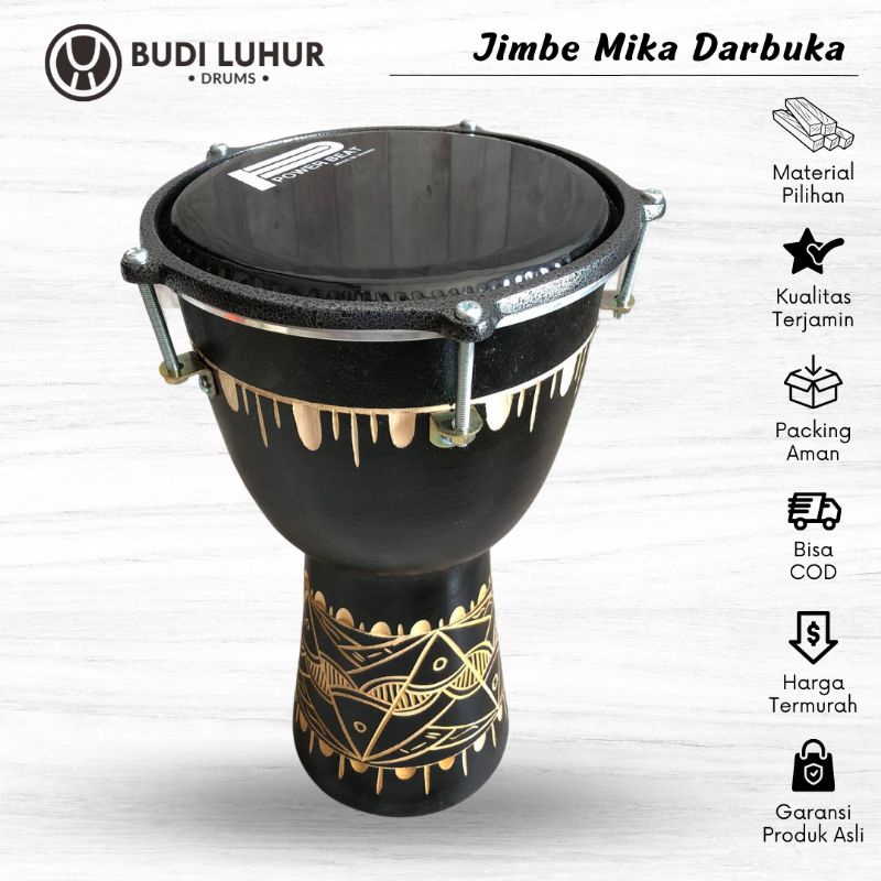 Kendang Gendang Jimbe Darbuka Pakai Mika 8 Inch Ukir Super Black Berkualitas