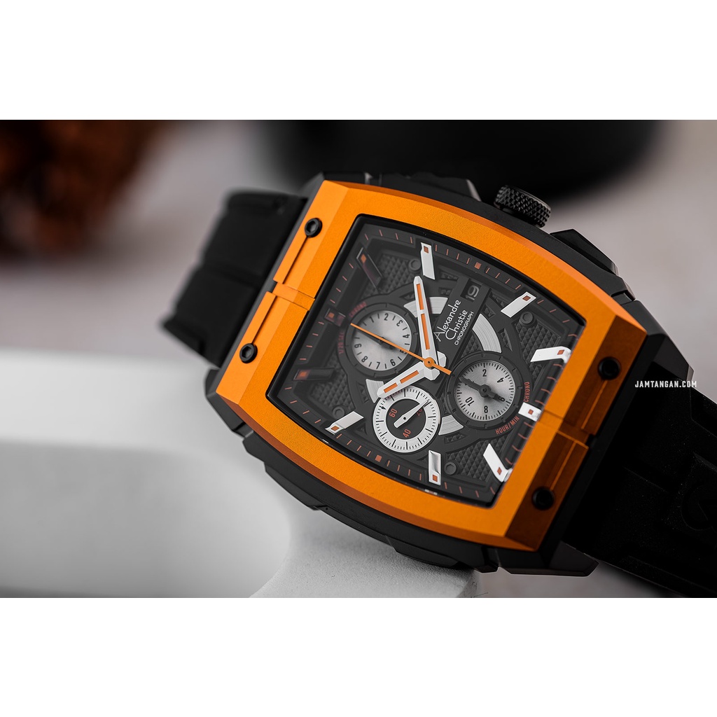 Alexandre Christie AC 6598 MC RIPBAOR Chronograph Men Black Dial Black Rubber Strap