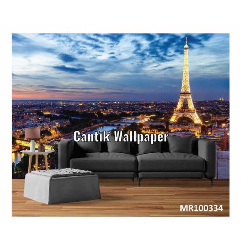Photowall Murah Dinding 3D Wallpaper Mural Motif Paris Pemandangan Kota Menara eiffel