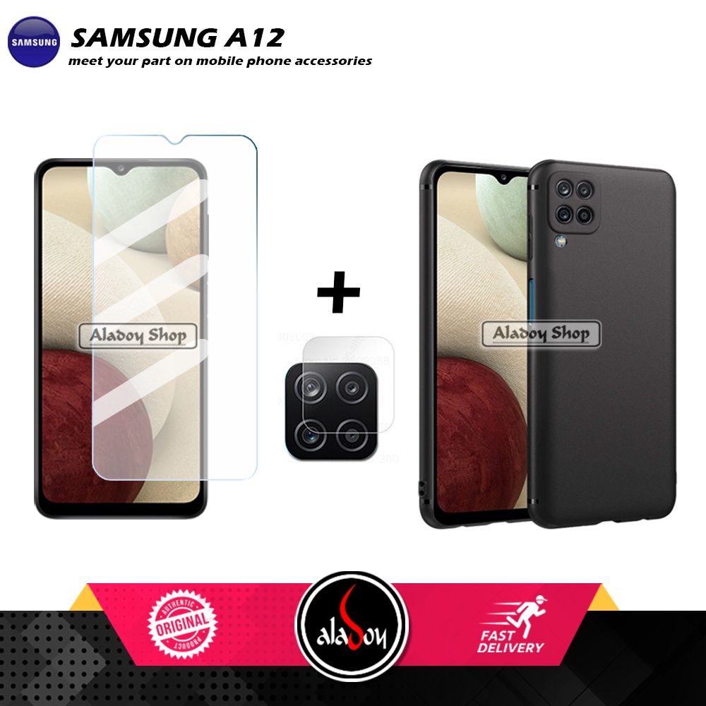 Case Samsung Galaxy A12 New Casing + Tempered Glass Layar Clear + Tempered Glass Camera Lens