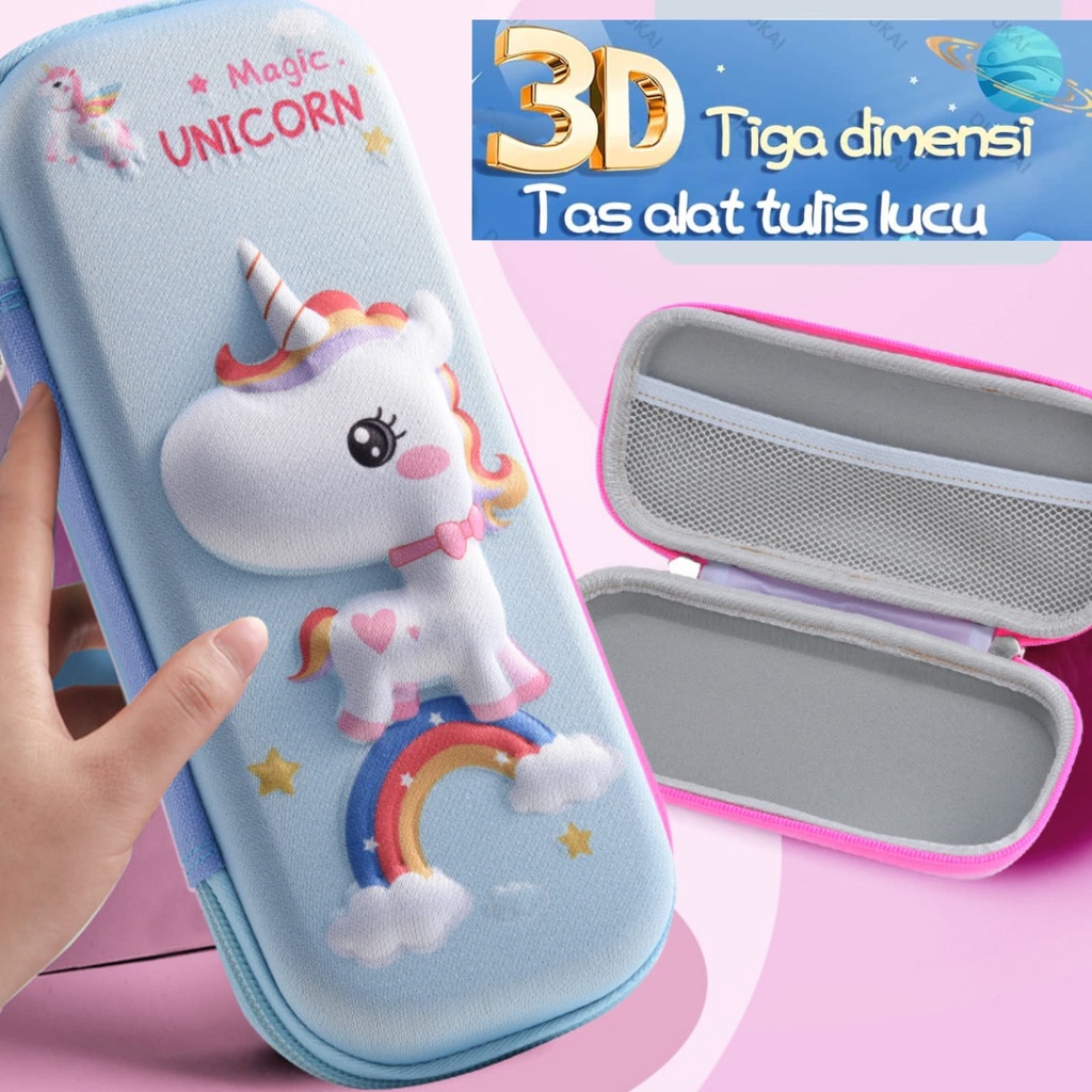 Kotak Pensil 3D Import Motif Lucu Untuk Anak Sekolah Tempat Pensil Motif Timbul  Resleting  Unicorn