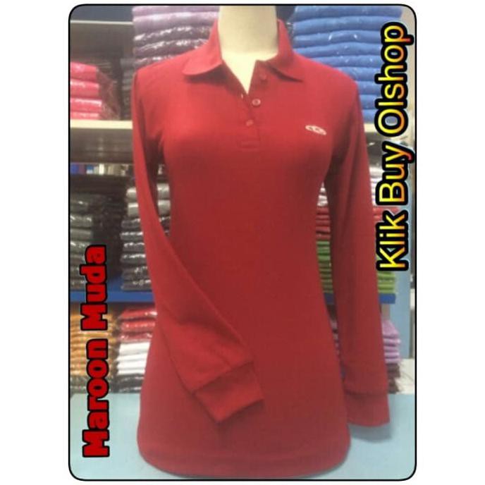 KAOS ATASAN WANITA POLO SHIRT MERAH MAROON KRAH LENGAN PANJANG