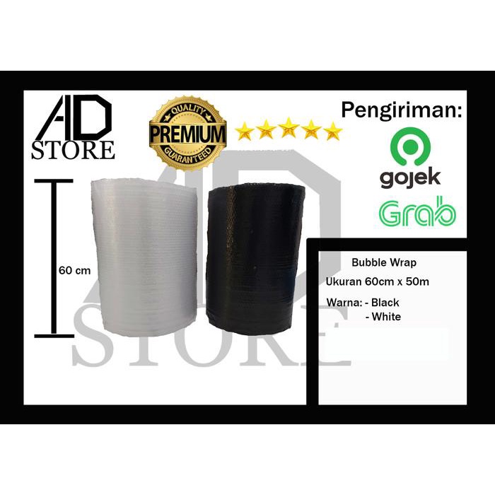 

Wraping Plastik Bubble Wrap Hitam & Bening Ukuran 60Cm X 50M
