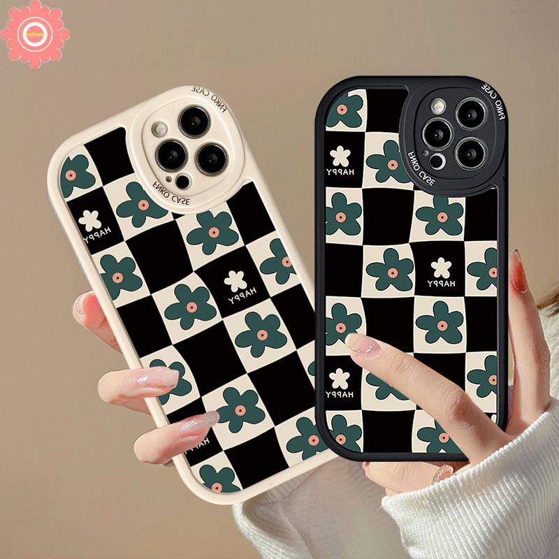 Vivo Y36 Y35 Y16 Y22 Y21S Y12 Y33S Y15s Y21A Y01 Y33T Y20 Y17 Y21 Y51A Y15 Y12i Y11 Y31 Y91 Y91C Y20i Y15A Y95 Y1S Y51 Y50 Y30 Bunga Hijau Sastra Retro Checkerboar Soft Cover