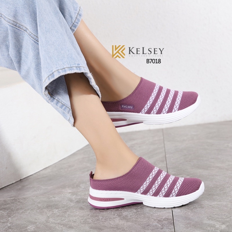 (GRATIS ALAS KAKI) Nicole Sandal Wedges Selop Flyknit B7018 4cm Wanita / Sandal Wedges FlyKnit