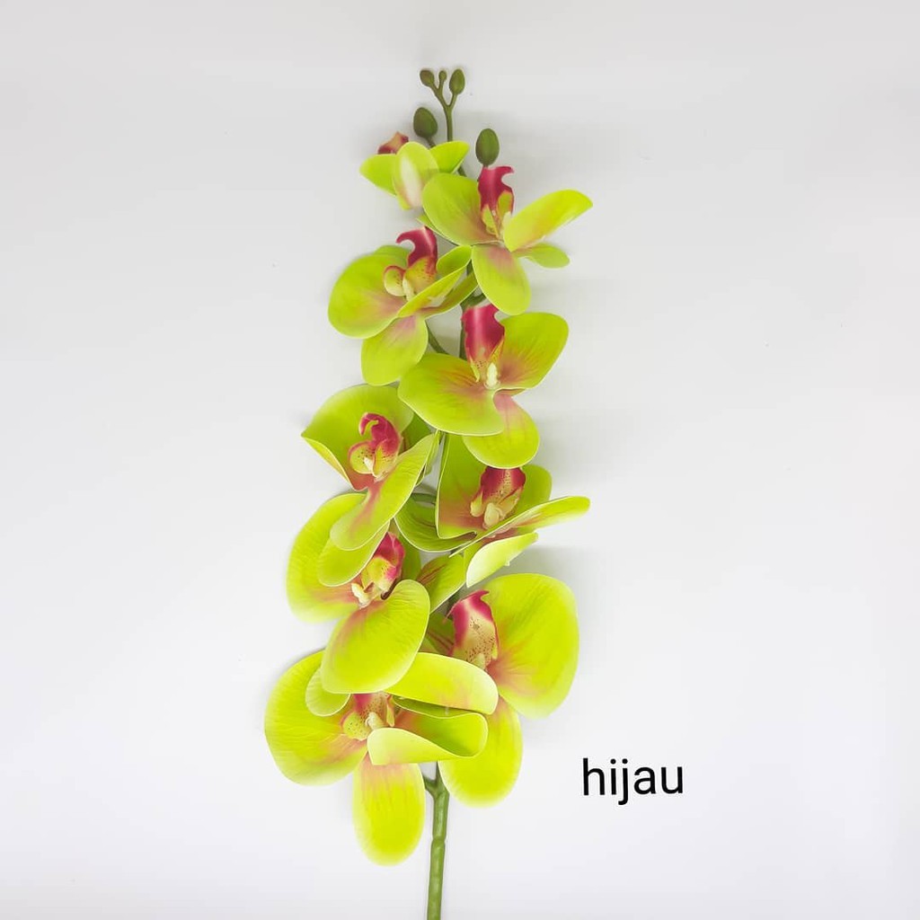 ANGGREK LATEX ORCHID X1 panjang 1 meter -  bunga plastik artificial home decor shabby chic-Hijau