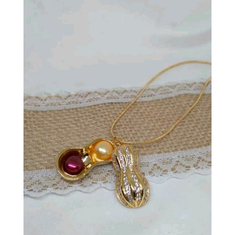 Kalung Liontin kacang | kalung Rhodium Mutiara tawar