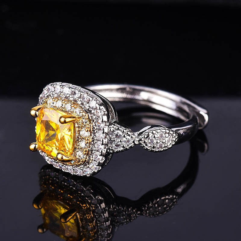 925 Perak Kuning Batu Permata Ungu Cincin Batu Permata Wanita Pertunangan Cincin Adjustable Perhiasan