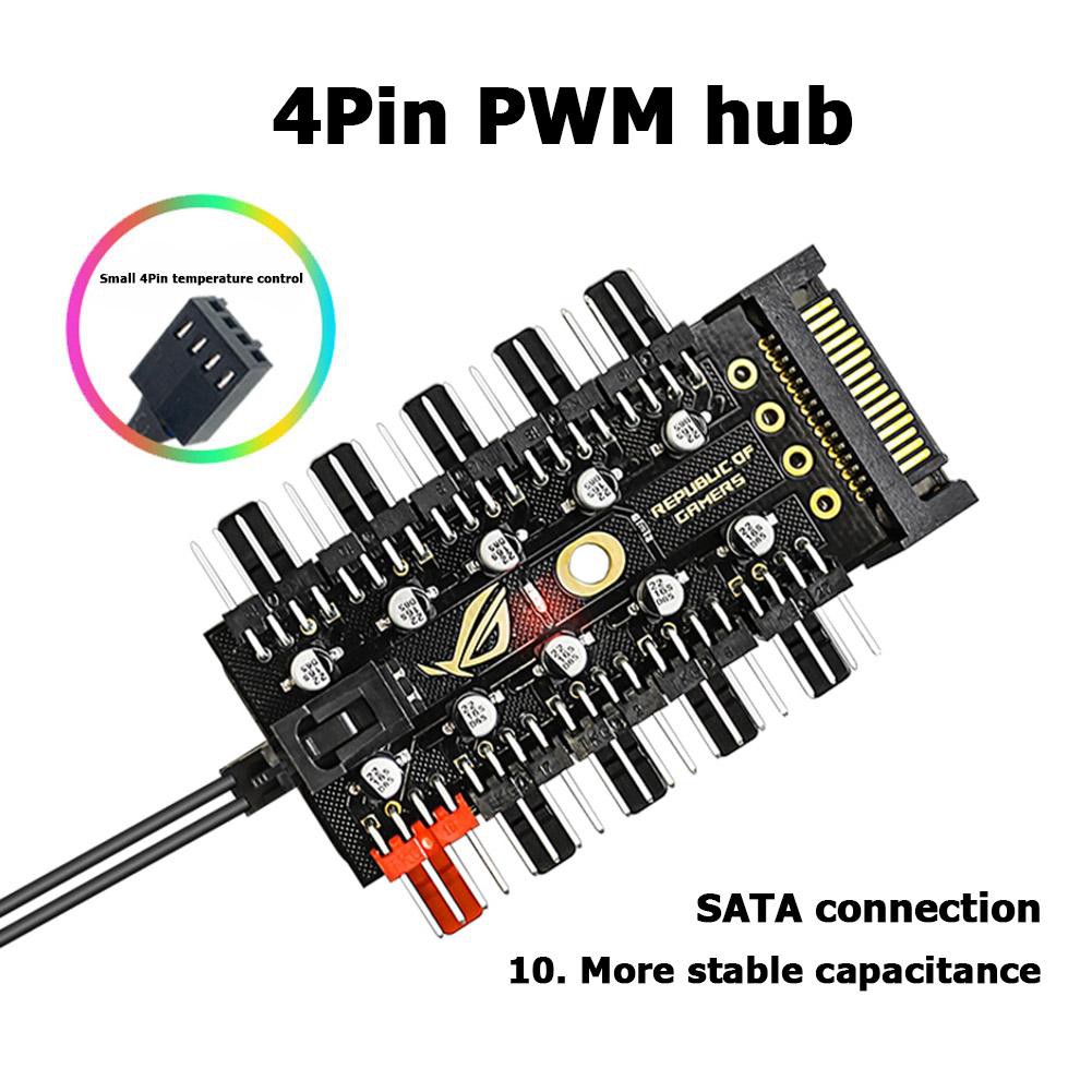 MOJITO 1 to 10 4 Pin PWM Cooler Fan HUB Splitter Extension PC Speed Control Board L&amp;6