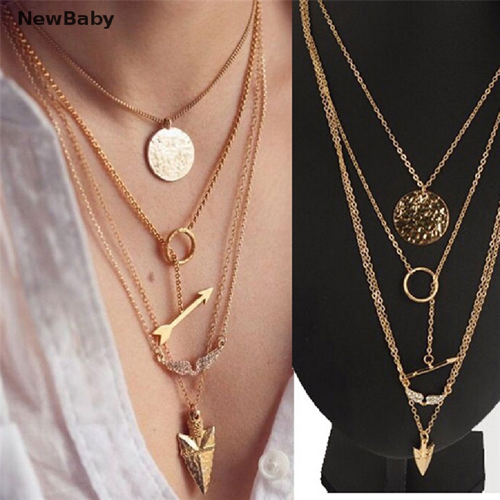 Kalung Rantai Multilayer Bahan Alloy Untuk Wanita