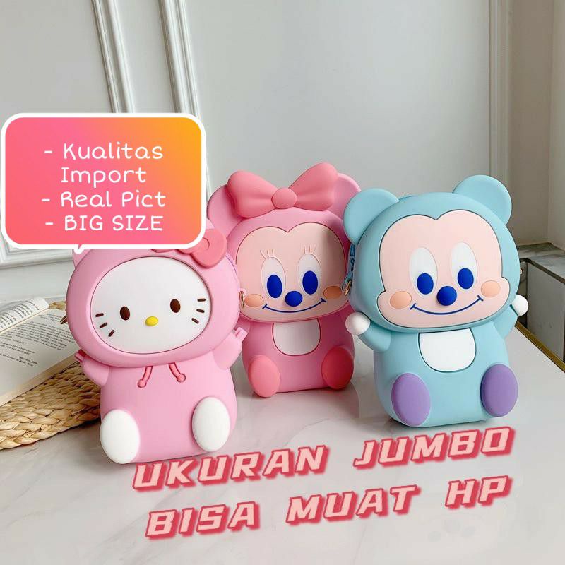 BIG SIZE Tas Selempang Anak Karakter Besar Rubber Jelly Jumbo Muat HP
