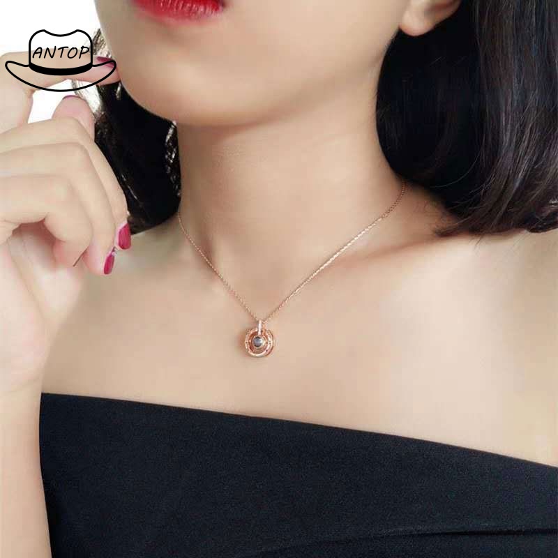 Kalung Titanium Premium Rantai Liontin Necklace Proyeksi &quot;I Love You&quot; Untuk Hadiah Wanita Aksesoris ANTOP