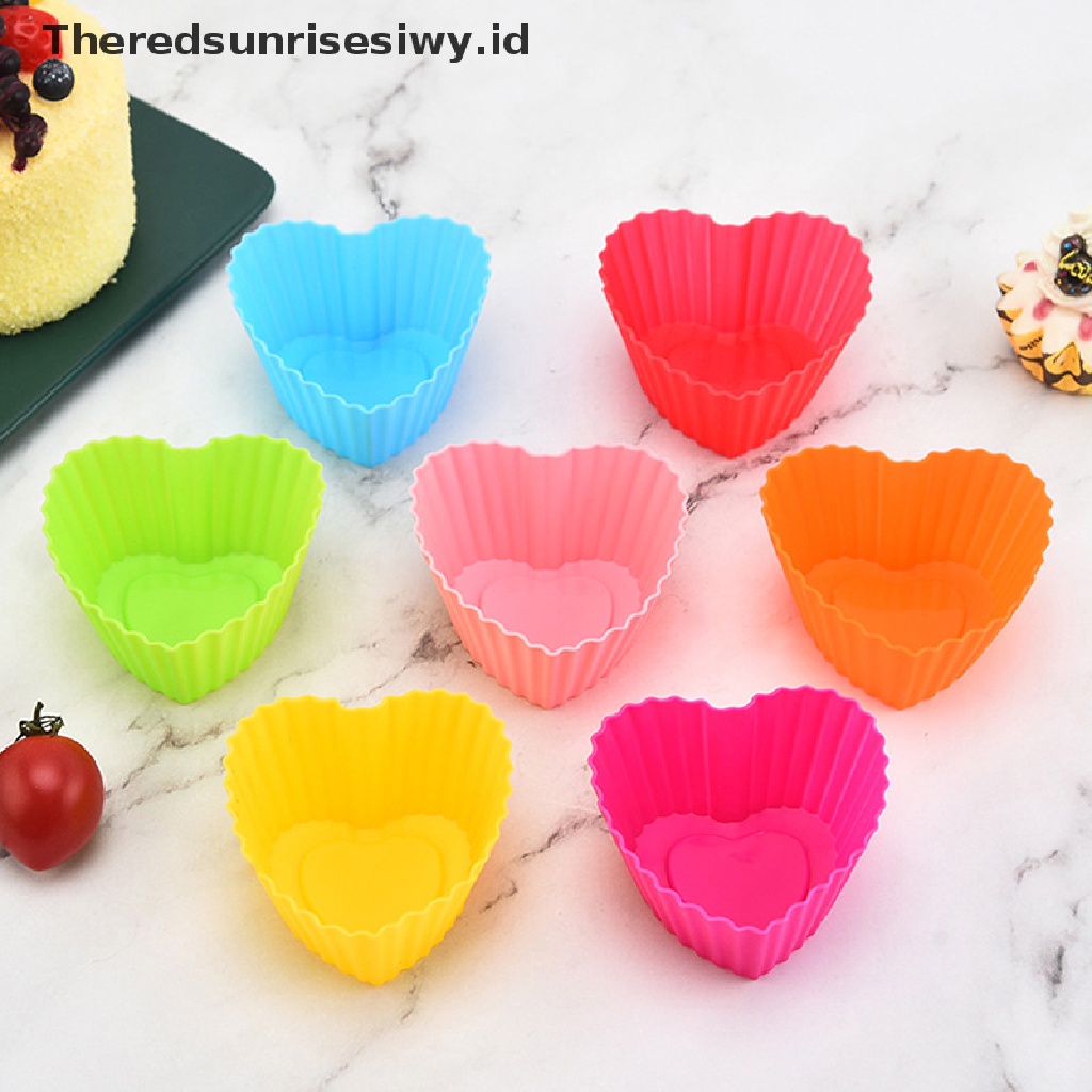 # Alat Rumah Tangga # 1 / 7pcs Cetakan Kue Muffin Bentuk Hati Bahan Silikon Tahan Panas