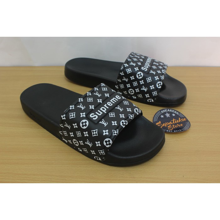 Jual Sendal Sandal Supreme Louis Vitton Lv Black Red - Premium Quality Murah