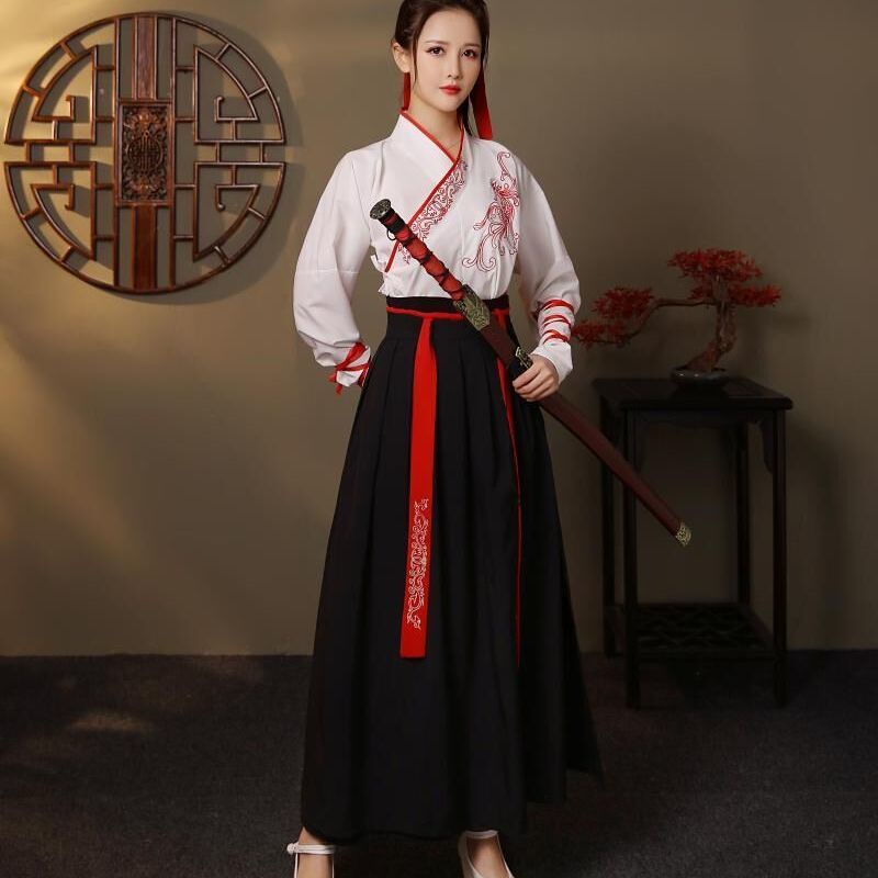 Martial arts style women's Han Chinese clothing Chinese style cross collar waist jacket and dress ma