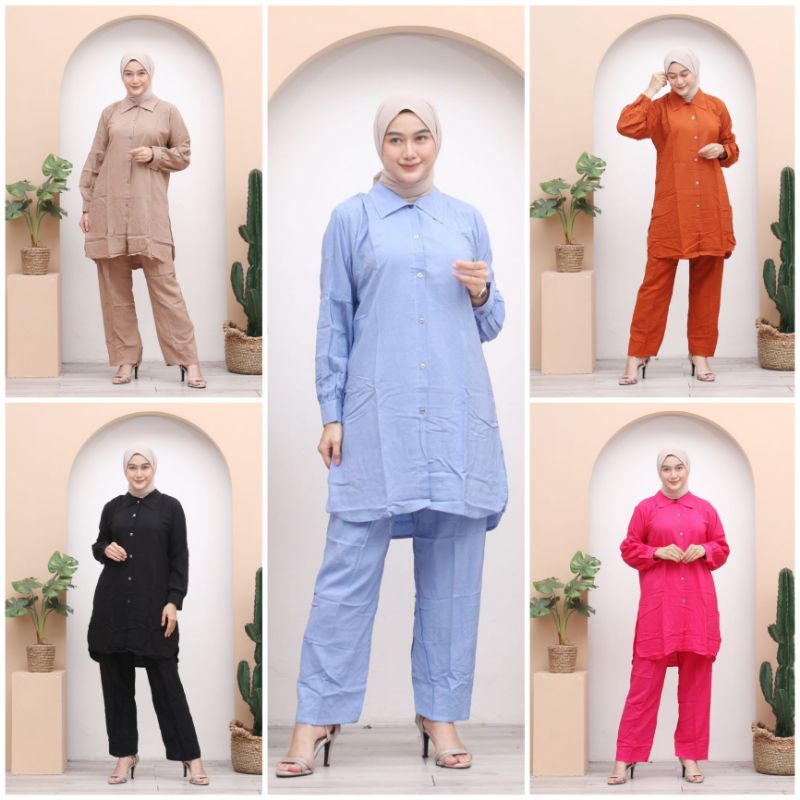 SETELAN WANITA KEMEJA PINGUIN ONE SET WANITA MODEL TUNIK PENGUIN RAYON KEKINIAN