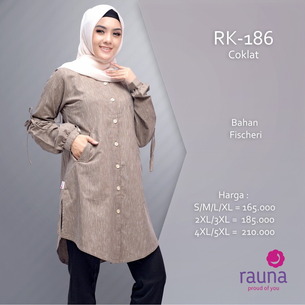 RK-186 TUNIK RAUNA / COKLAT BAHAN FISCHERI / ATASAN TUNIK MUSLIM / ORIGINAL FASHION MUSLIM