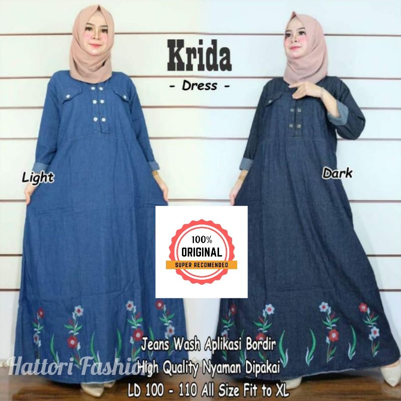 Gamis Jeans Terbaru Wanita Jumbo Muslim import 2022 Bahan Jeans Premium Ld 100-110 Busui Aktif Bordi