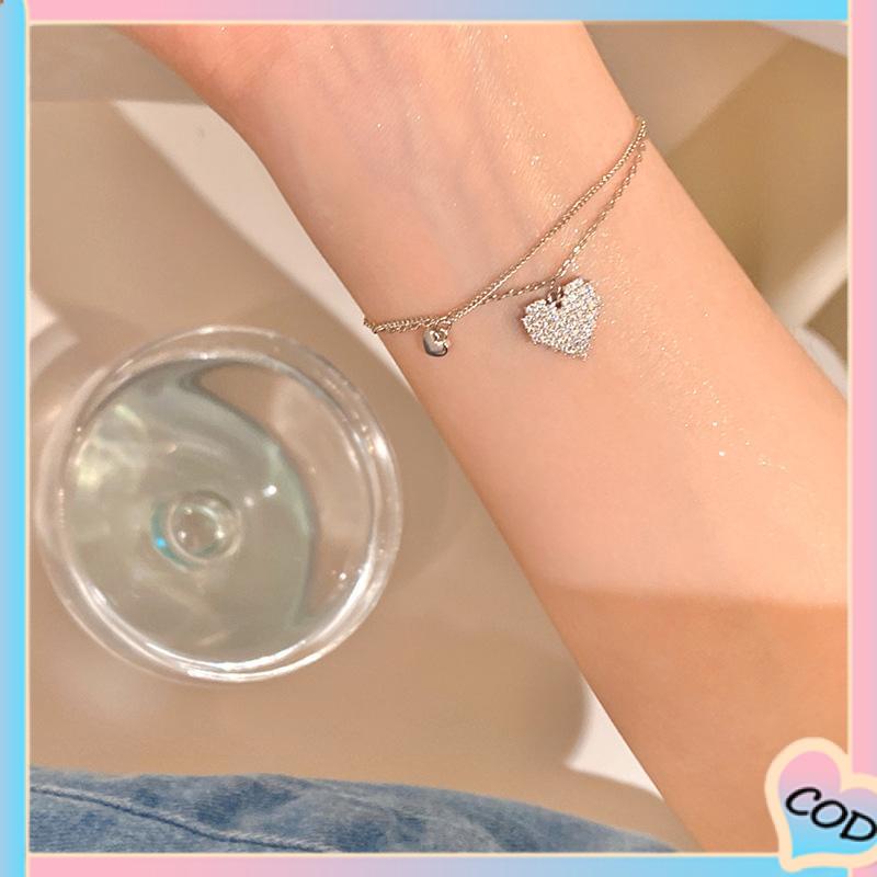 COD❤️Double Layer Love Bracelet Light Luxury Niche Design Girlfriends Diamond Gelang-A.one