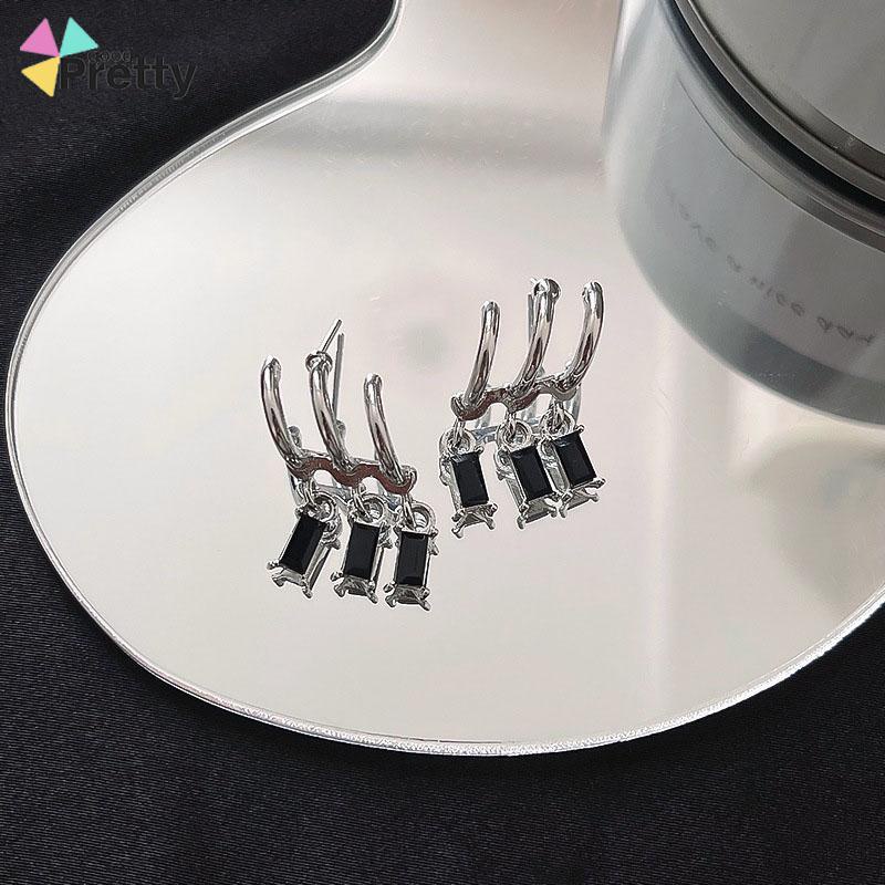 Anting Pejantan Zirkon Gelap Wanita Manis Keren Gaya Niche Design Personality Earrings - PD