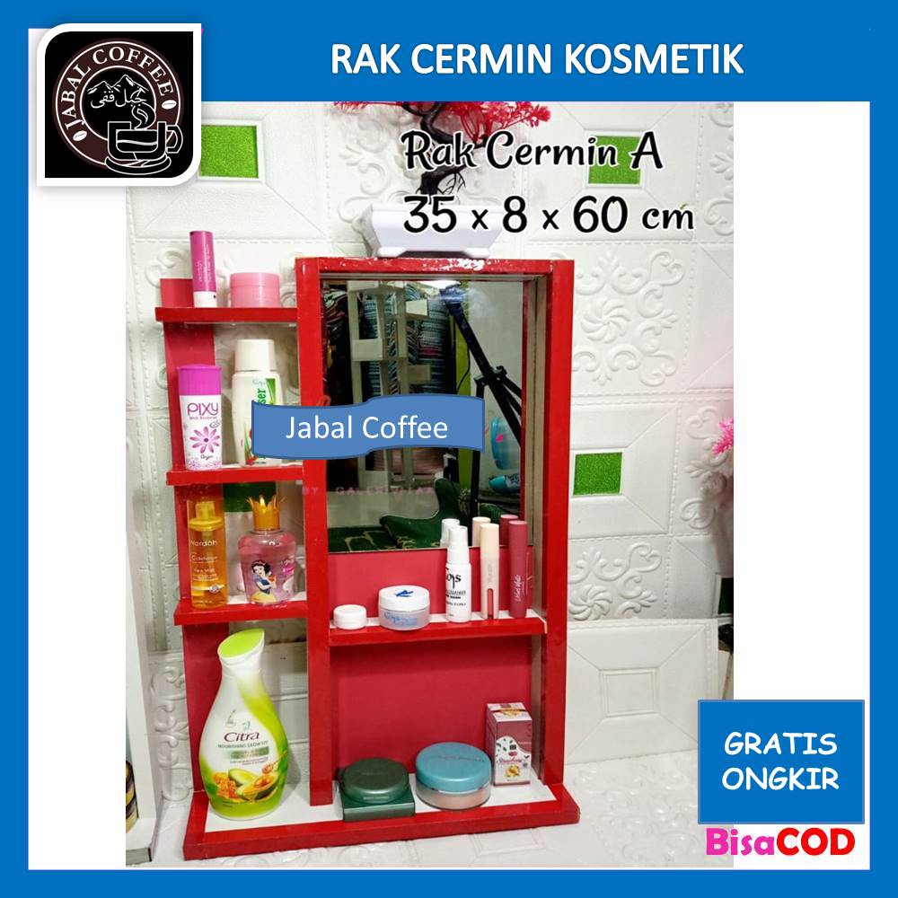 Rak Kosmetik Gantung Minimalis / Rak Kosmetik Kaca / Rak Cermin Kosmetik