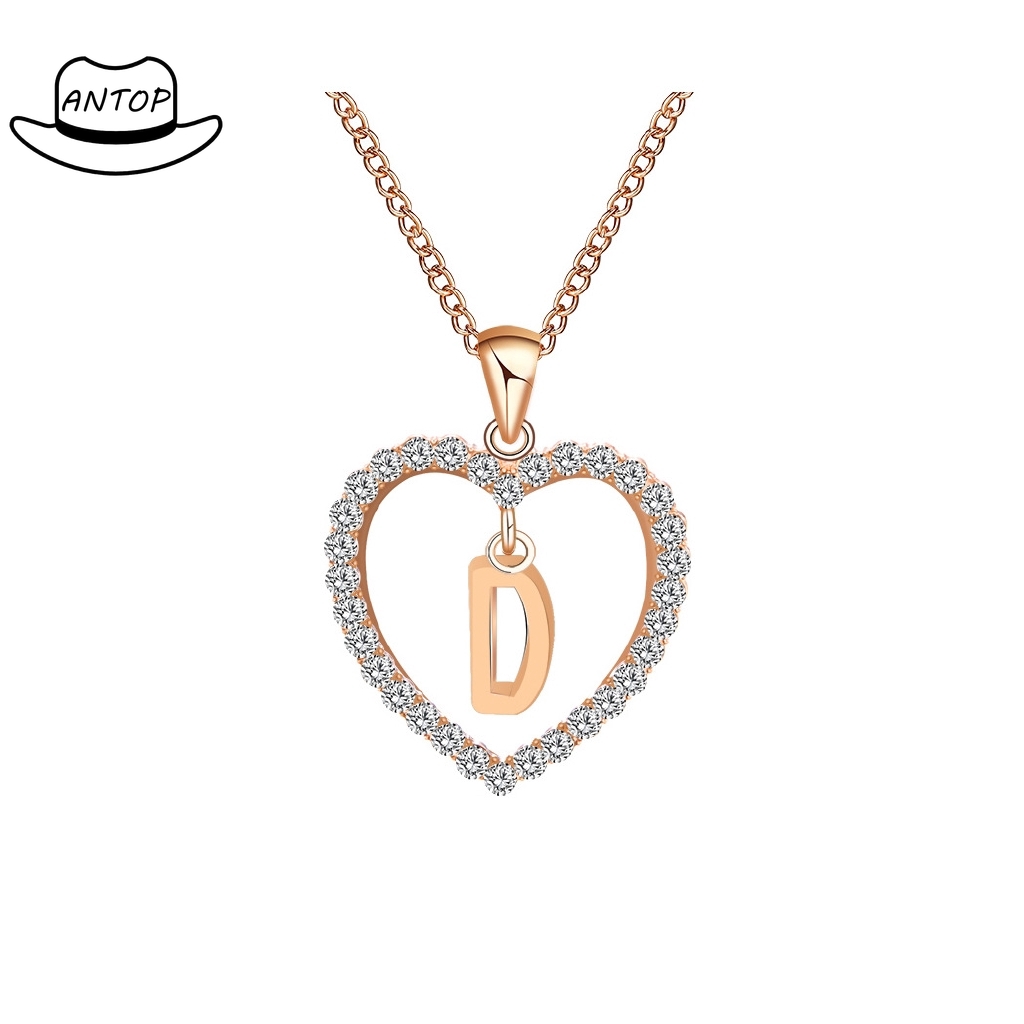 Antop！COD 26 Huruf Kalung Kristal Titanium Anti Karat 18K Alfabet Liontin Letter Necklace