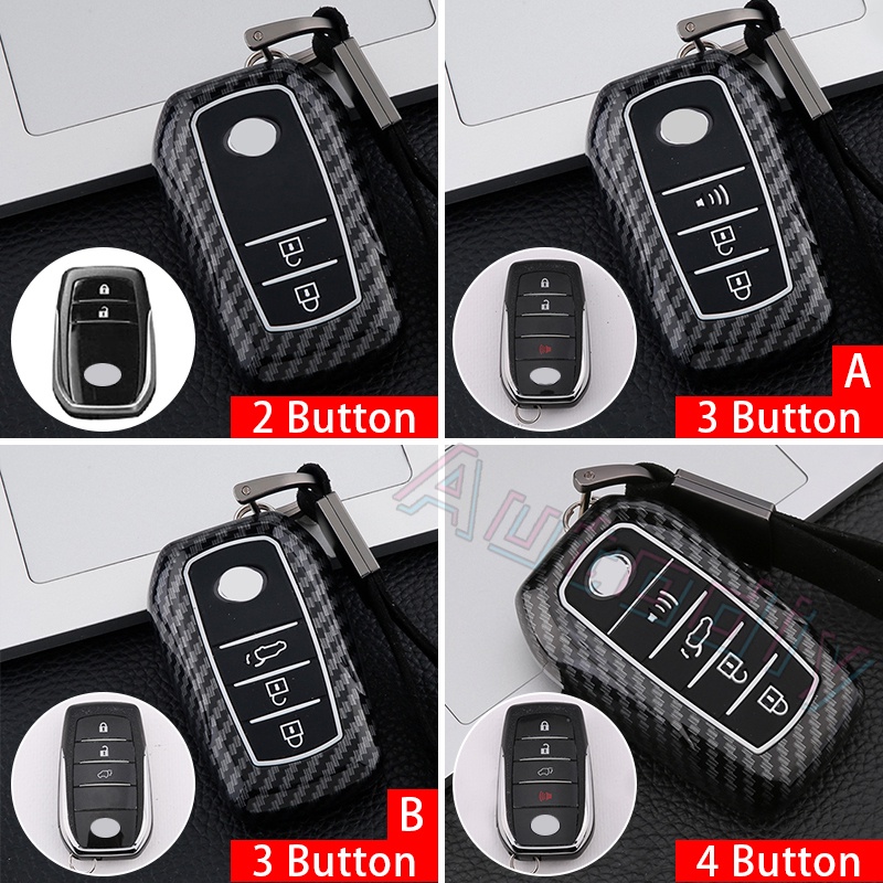 Case Remote Kunci Mobil Bahan Abs Carbon Fiber Untuk Toyota Hilux Rogue Revo Innova Fortuner Harrier Camry Vellfire Altis Yaris Vios 2 / 3 / 4 Tombol