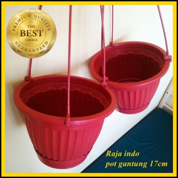 Pot Gantung 17 Cm Merah Hijau Pot Bunga Plasting Gantungan Cantik  17 Cm Hanging Pot Vas