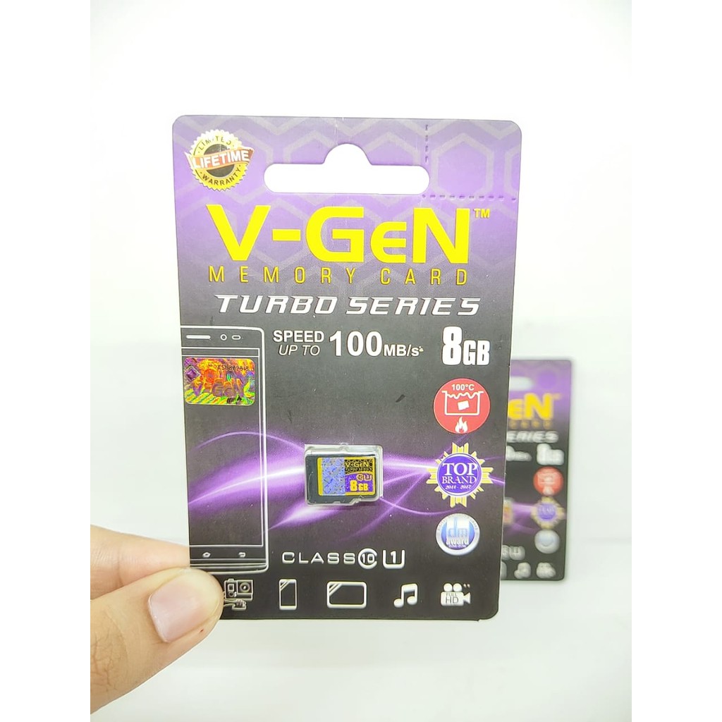 Memory Card V-GEN 8GB CLASS 10 100MBpS TURBO SERIES Memory VGEN Micro SDHC Card GARANSI SEUMUR HIDUP