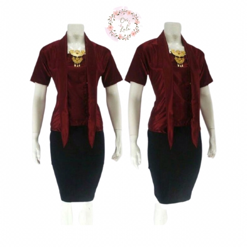 Atasan Kebaya Kutubaru Satin Velvet Lengan Pendek Polos