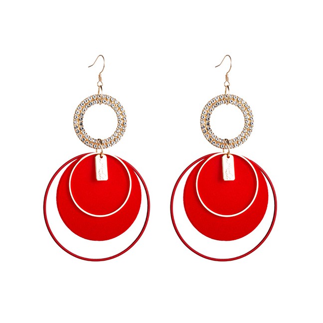 LRC Anting Gantung Fashion Red S925 Silver Pin Circle Earrings D50237