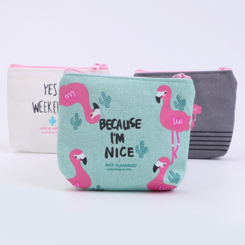 Dompet Koin dan Tempat Pensil unik untuk alat makeup  alat tulis bahan Kanvas MOTIF Nice Flamingo