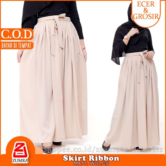 [COD] Rok Basic Pita bawahan wanita Wolfis best seller Skirt Ribbon Woolpeach