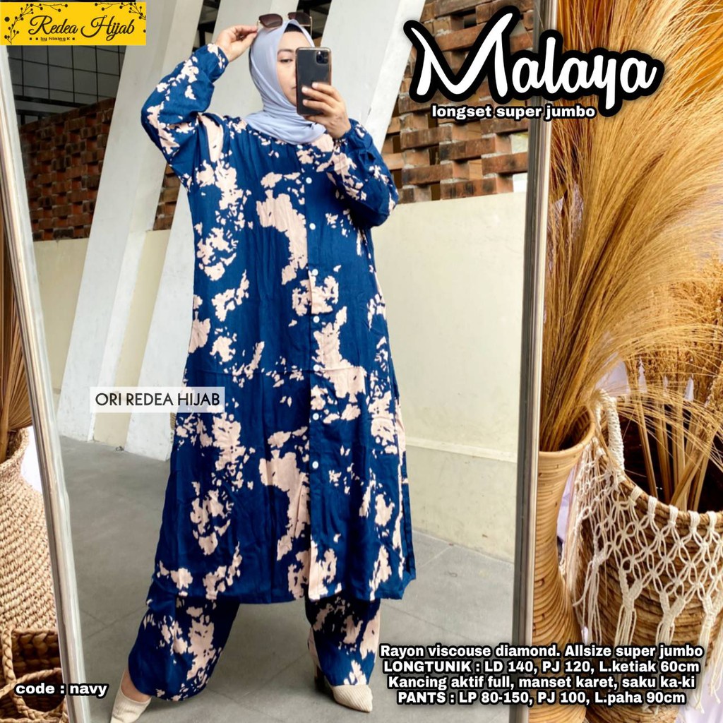 MALAYA SET LD 140 SETELAN CELANA TUNIK KATUN RAYON JUMBO LONG SET CASUAL PREMIUM BY REDEA