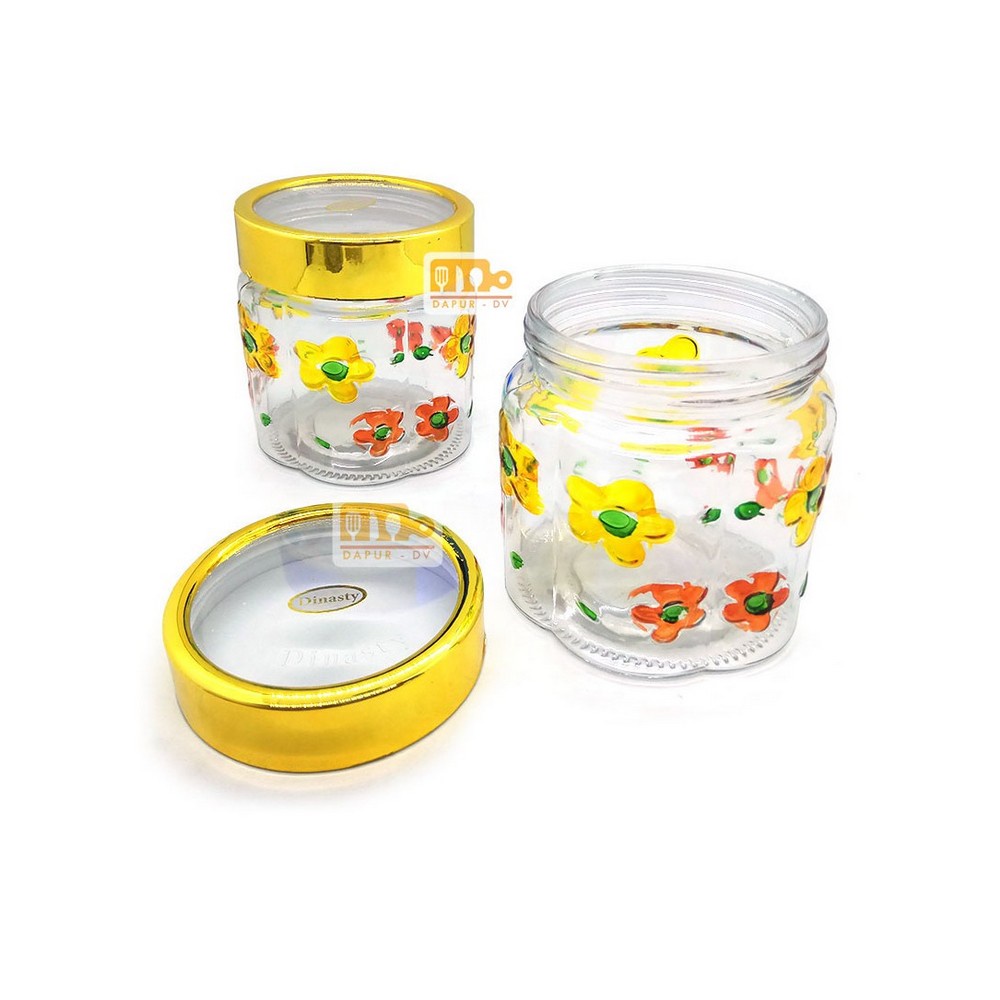 FM - Toples Kaca kue permen 12 cm motif Bunga tutup transparan - Random colour