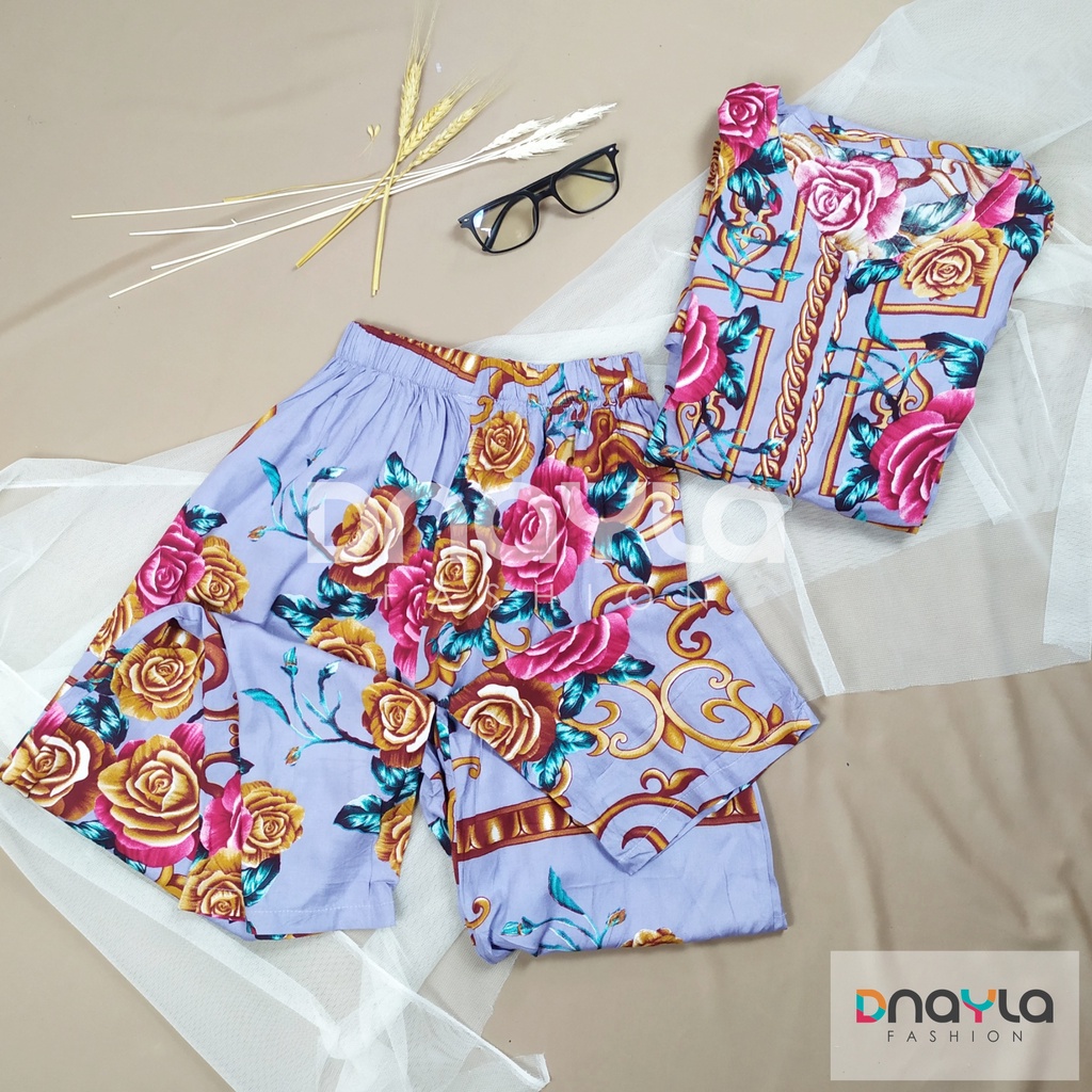 One Set Rempel Resleting Tali Serut / Setelan Celana Panjang / Setelan Baju Wanita Motif Bunga