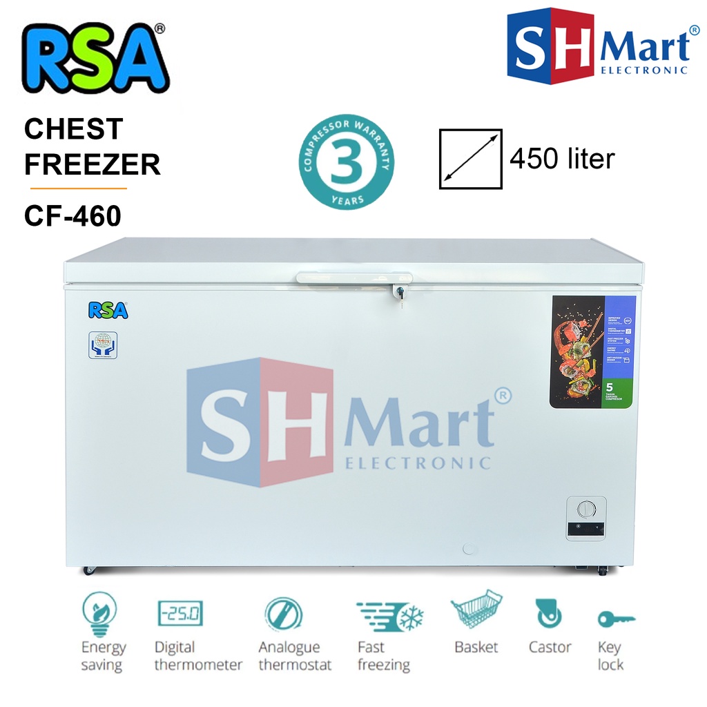 CHEST FREEZER RSA CF460 CF-460 KAPASITAS 450 LITER FREEZER BOX PETI PEMBEKU GARANSI RESMI (MEDAN)