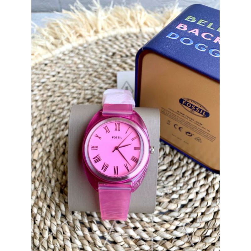 Jam Fossil Jude Three-Hand Pink Silicone Watch ES4857 Original New with Tag