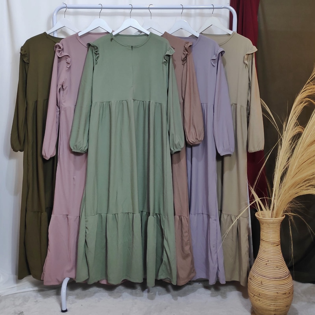 Dailythings Gamis Delia BUSUI Rempel Ukuran Fit L sampai XXL Lingkar Dada 110 cm Panjang 130 cm