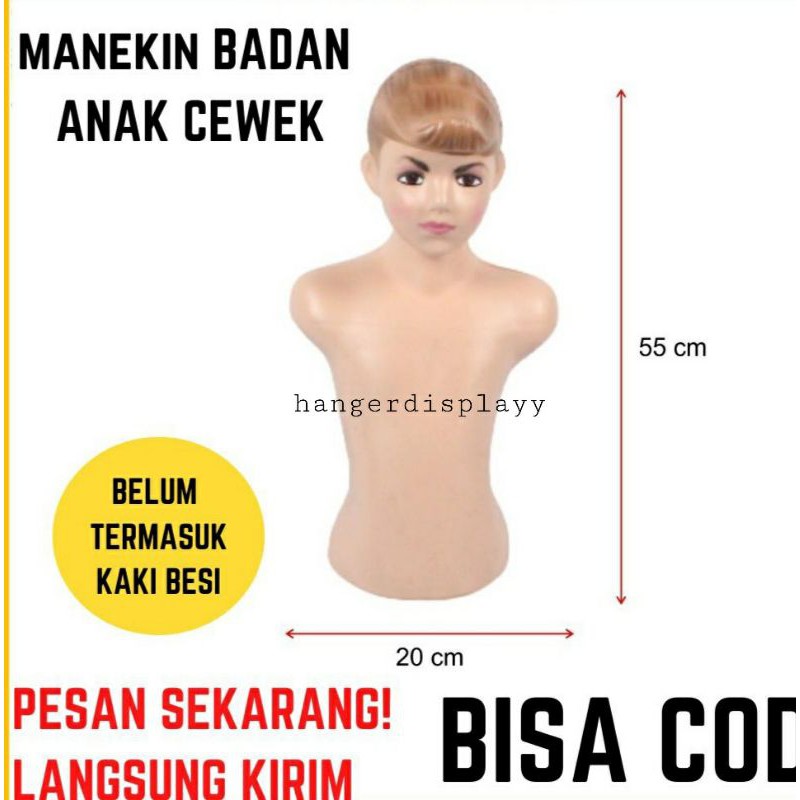 Manekin Patung Torso Anak Cewek Rambut / Setenggah Badan Anak