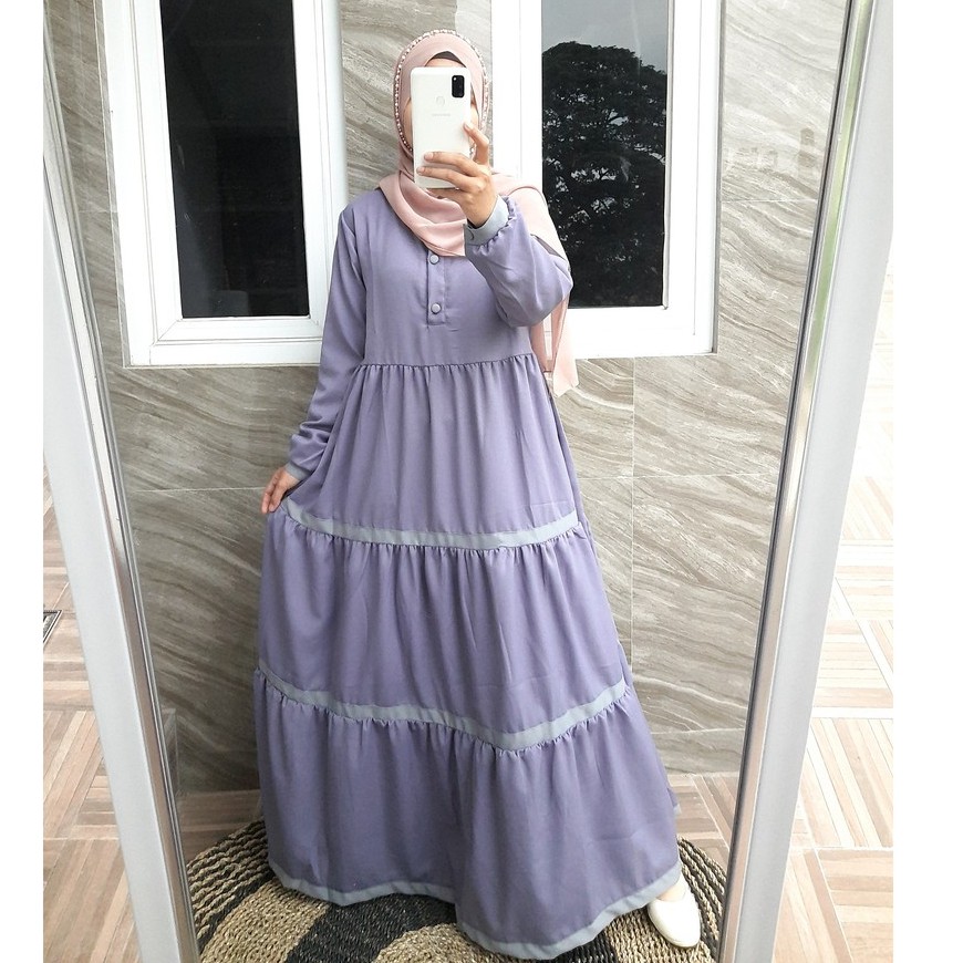 Gamis Ity Crepe Kancing Susun Kombinasi/ ITY CREPE List Susun