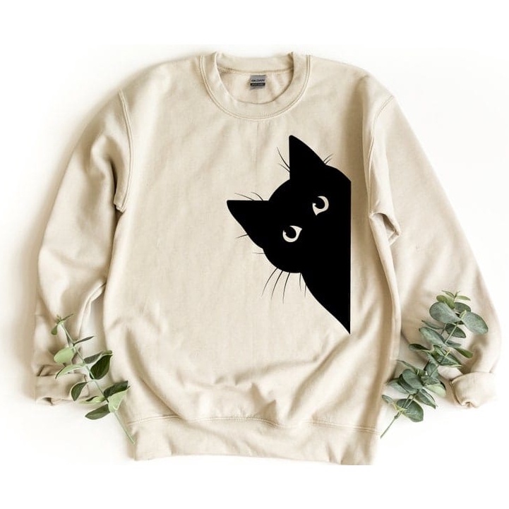 Cat Peeking Basic Sweater II Cat Peeking Sweater Crewneck Sz M - XL ( Pria &amp; Wanita )