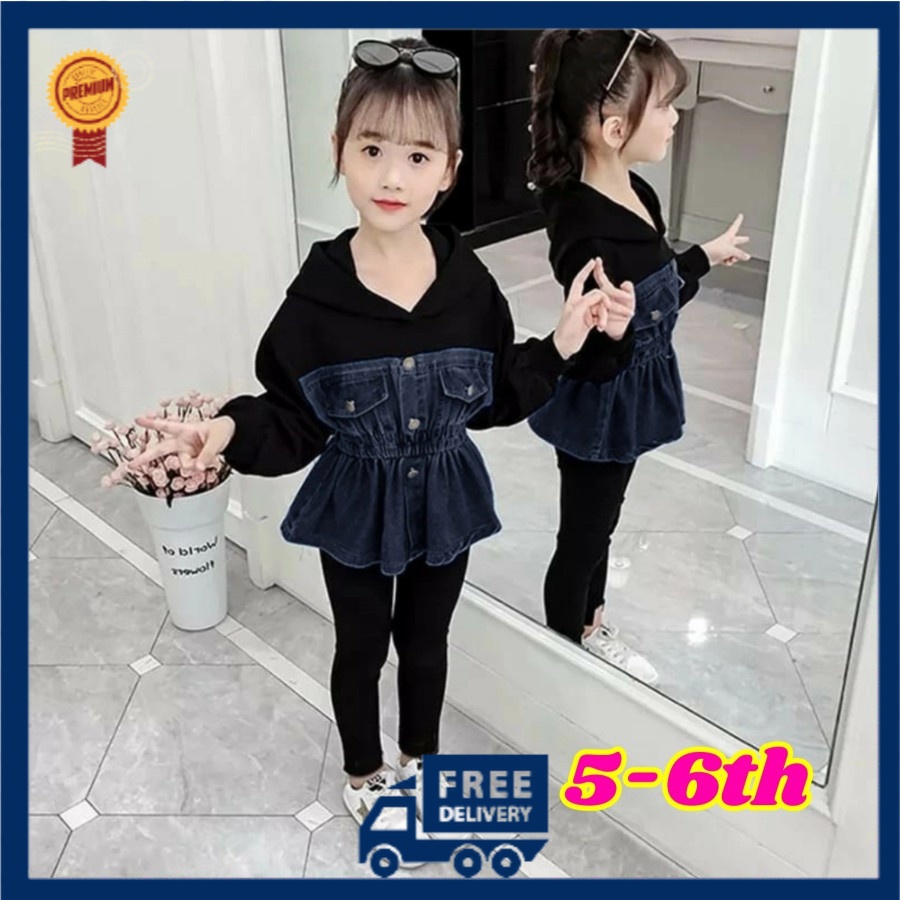 Setelan Baju Anak Cewek Korean Style One Set Anak Perempuan Cewe Korea Kekinian Model Hoodie Casual 